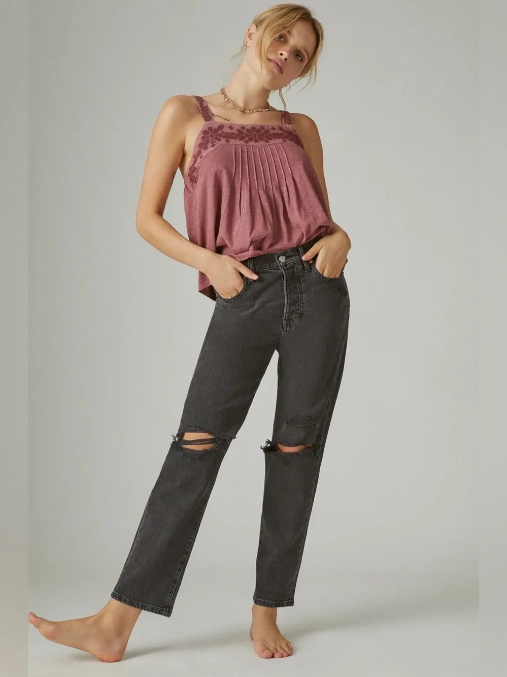 Lucky Brand Women's 90's Loose High Rise Straight Jeans in Black Size 4/27